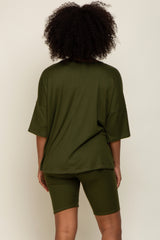 Olive Ribbed Biker Short Sleep Set