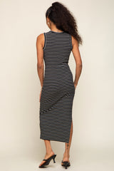 Black Striped Sleeveless Midi Dress