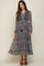 Navy Floral Ruffle Accent Tiered Maternity Midi Dress