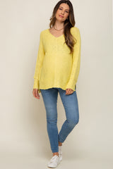 Yellow Chunky Knit Side Slit Maternity Sweater