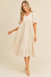 Cream Balloon Sleeve Oversized Midi Dress