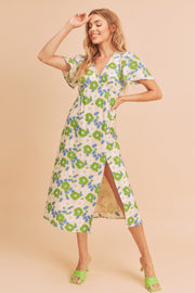 Green Floral Slit Dress