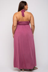 Mauve Front Knot Halter Plus Maxi Dress