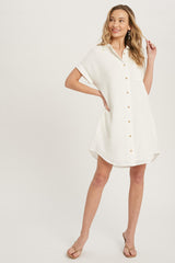 Ivory Button Up Shirt Dress With Pocket