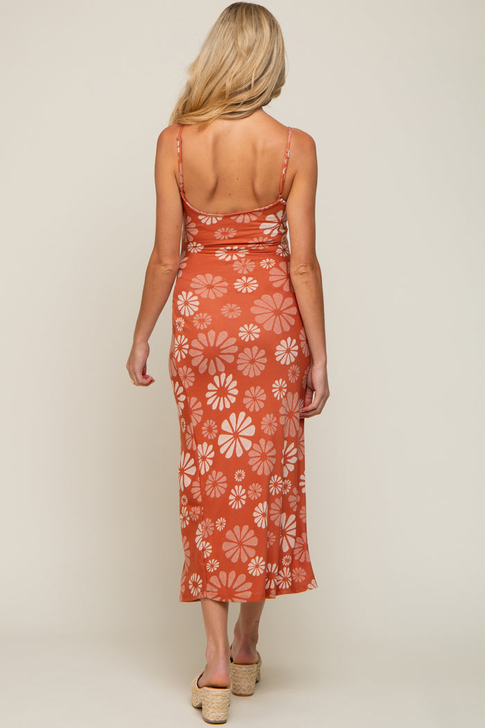 Rust Sleeveless Floral Knit Maternity Maxi Dress