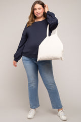 Navy Embroidered Long Sleeve Plus Maternity Top