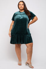 Dark Jade Ruffle Accent Velvet Plus Dress