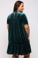 Dark Jade Ruffle Accent Velvet Plus Dress