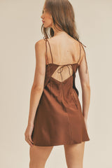 Brown Satin Cami Tie Strap Mini Dress