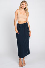 Navy Blue Drawstring Pocket Maternity Maxi Skirt
