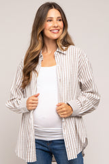 Grey Striped Button Up Long Sleeve Maternity Top