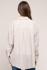 Grey Striped Button Up Long Sleeve Maternity Top