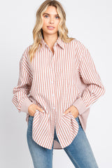 Mauve Striped Button Up Long Sleeve Maternity Top