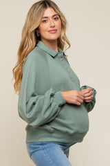 Sage Collared Button Maternity Pullover