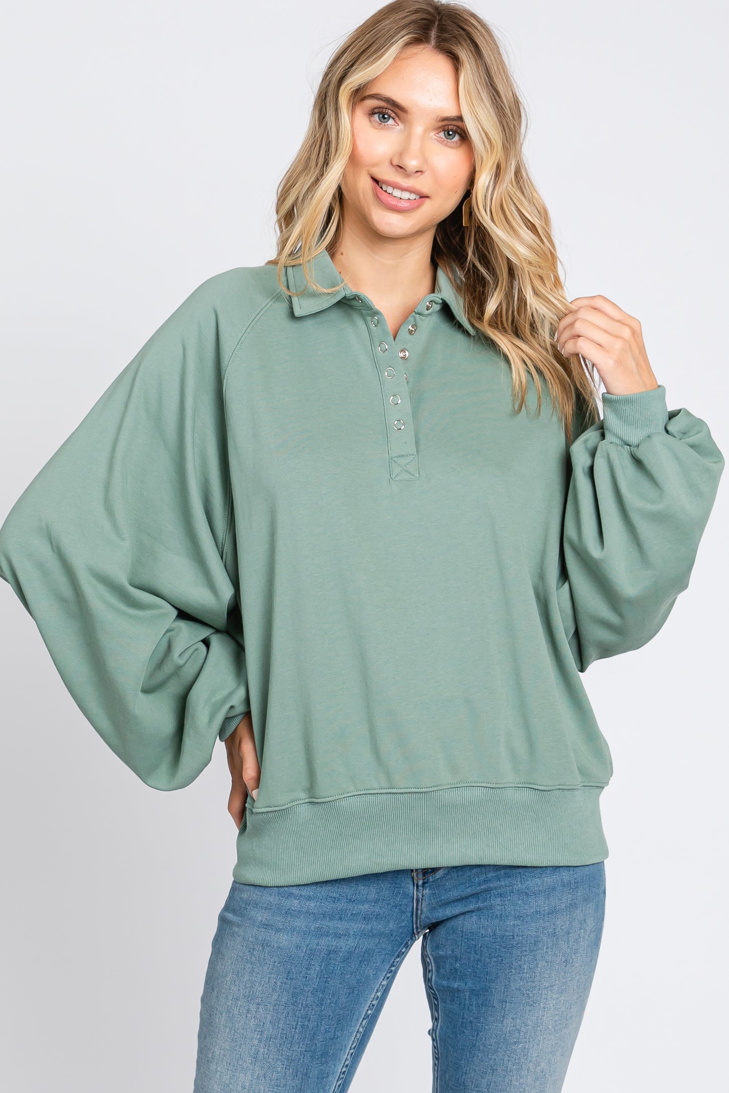 Sage Collared Button Maternity Pullover