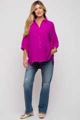 Magenta Button Down 3/4 Sleeve Maternity Top