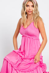 Pink Smocked Ruffle Tiered Maxi Dress