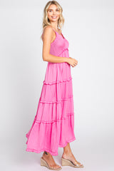 Pink Smocked Ruffle Tiered Maxi Dress