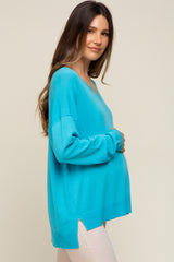 Turquoise Knit V-Neck Long Sleeve Maternity Top
