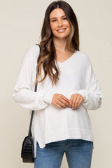Ivory Knit V-Neck Long Sleeve Maternity Top