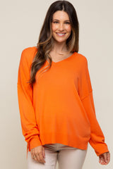 Orange Knit V-Neck Long Sleeve Maternity Top