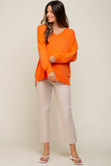 Orange Knit V-Neck Long Sleeve Maternity Top