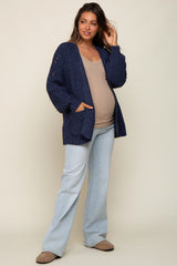 Navy Blue Chunky Knit Maternity Cardigan