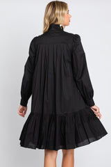 Black Button Down High Neck Long Sleeve Dress