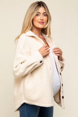Beige Colorblock Fleece Maternity Shirt Jacket