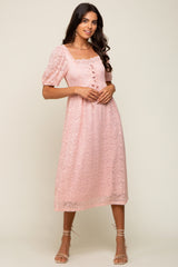 Light Pink Lace Cutout Maternity Midi Dress