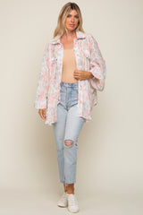 Pink Pleated Floral Oversized Blouse