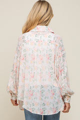 Pink Pleated Floral Oversized Maternity Blouse