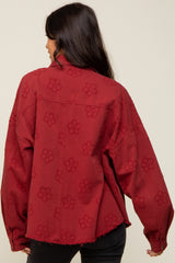 Rust Floral Embroidered Shirt Jacket