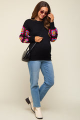 Black Crochet Sleeve Maternity Sweater