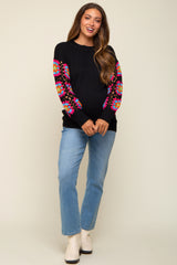 Black Crochet Sleeve Maternity Sweater