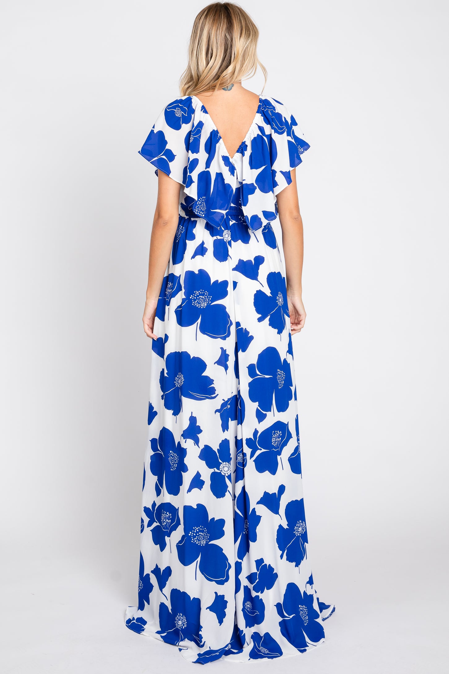 White Floral Off Shoulder Flounce Maxi Dress