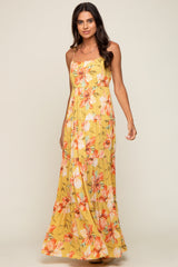 Yellow Floral Sleeveless Tiered Maxi Dress