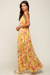 Yellow Floral Sleeveless Tiered Maxi Dress