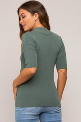 Olive Mock Neck Short Sleeve Knit Maternity Top