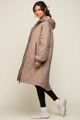 Light Taupe Quilted Long Puffer Jacket