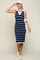 Navy Blue Striped Sleeveless Collared Midi Dress