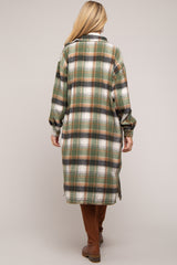 Olive Plaid Button Front Long Maternity Coat