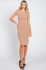 Mocha Ribbed Fitted Dress