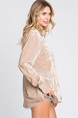 Taupe Button Up Velvet Top