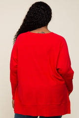 Red Dolman Sleeve Side Slit Plus Sweater