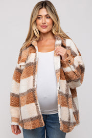Taupe Textured Plaid Maternity Jacket