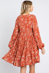 Rust Floral Button Front Tiered Dress