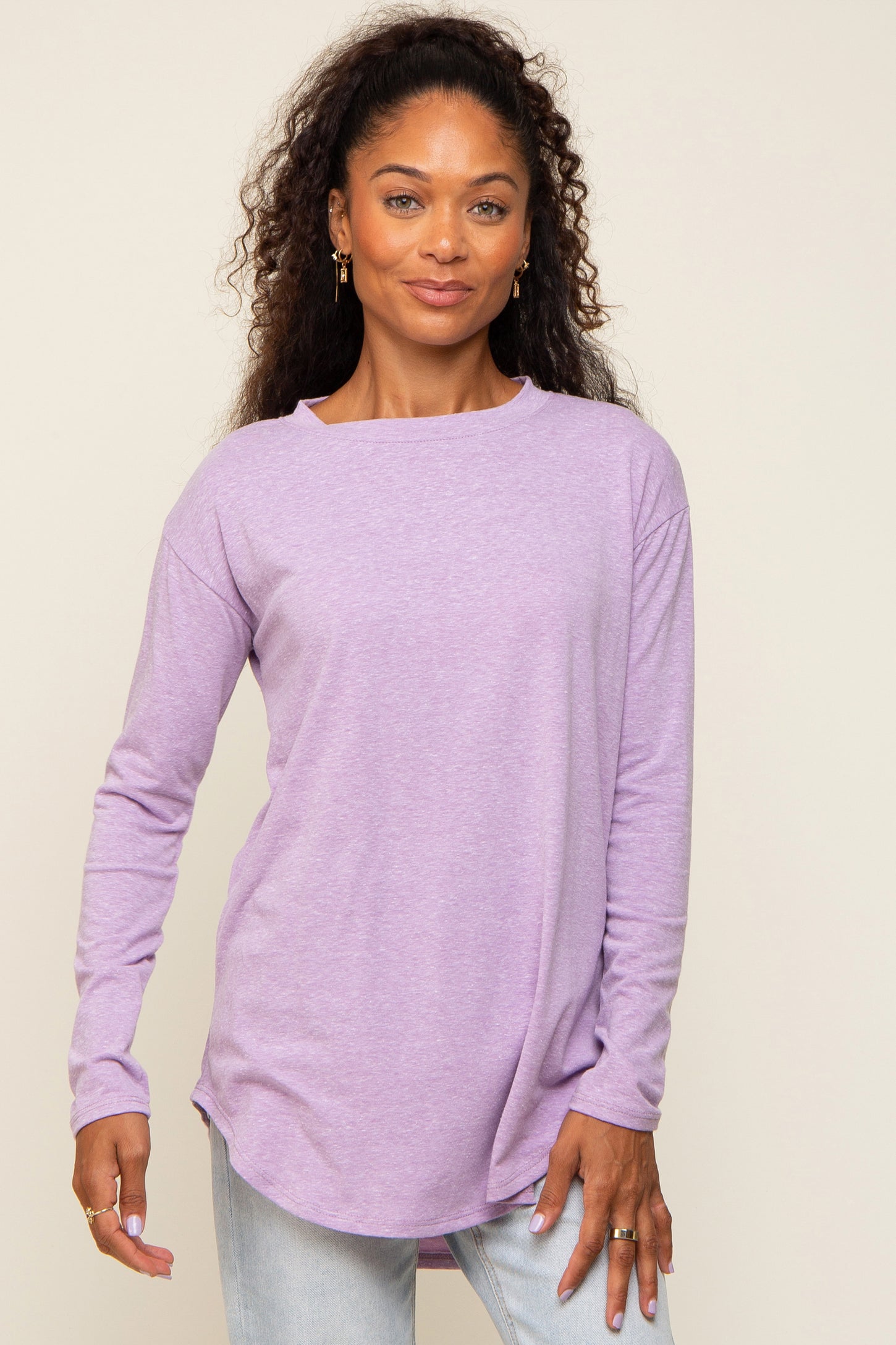 Lavender Long Sleeve Curved Hem Top