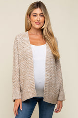Beige Knit Cuffed Maternity Cardigan