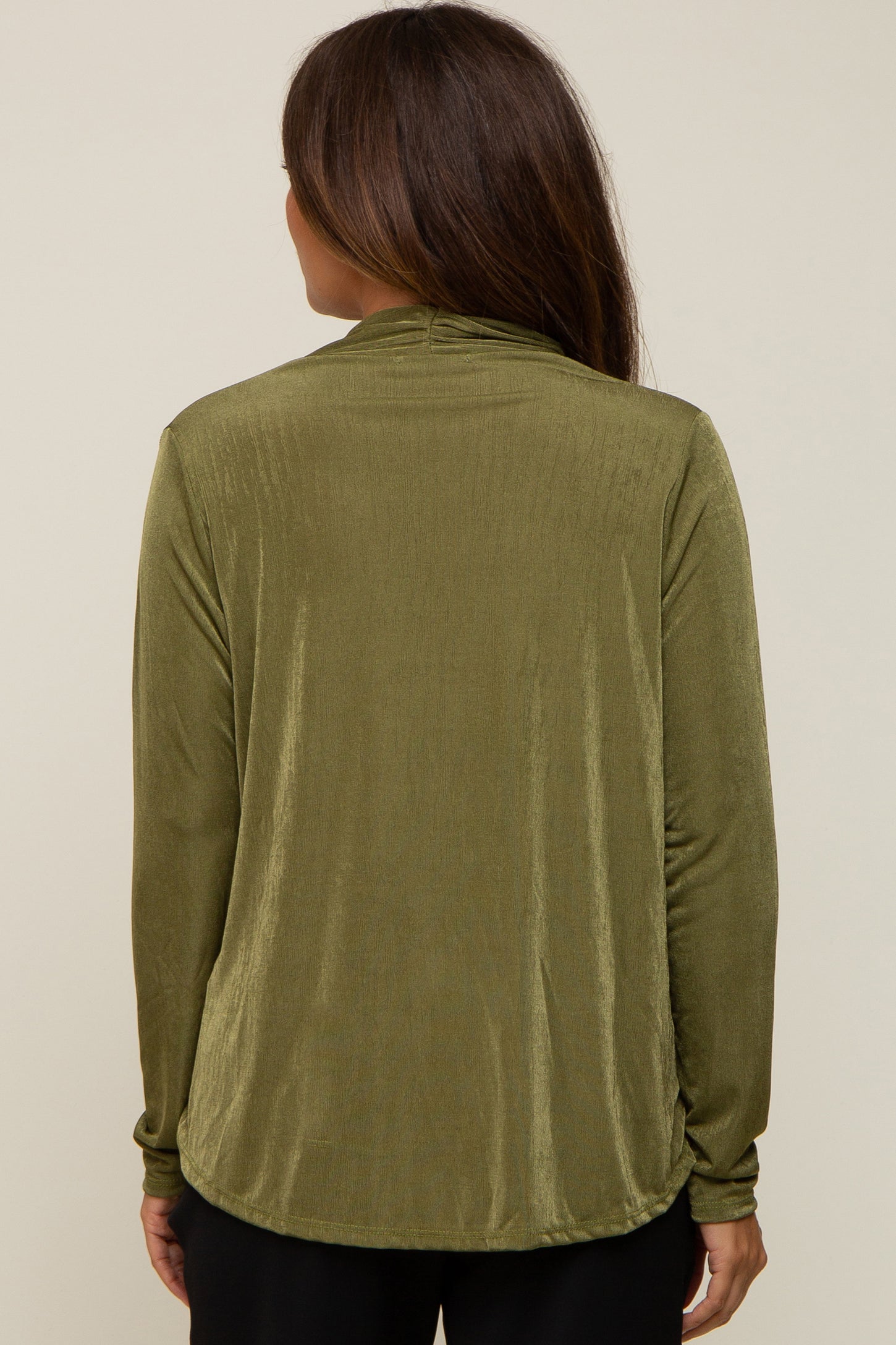 Olive Draped Wrap Maternity Knit Blouse